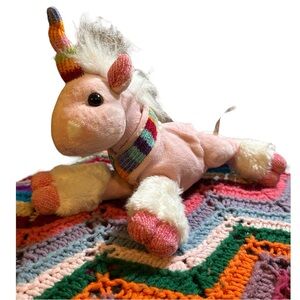 RARE! Animal Alley Unicorn Plush Pink Rainbow Horn Knit Feet Toys R Us Exclusive